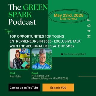 ‎🚨New Episode Release - ♻️THE GREEN SPARK PODCAST

‎Join us for an insightful and exclusive conversation with the Regional Delegate for MINPMEESA as we explore Top Opportunities for Young Entrepreneurs in 2025. 🔥 
‎
‎Learn how to turn ideas into impactful businesses, even with zero startup capital.✨
‎
‎Don’t miss this powerful episode of ♻️THE GREEN SPARK PODCAST ♻️ premiering today at  6:00pm CET, on May 23rd, 2025.
‎
‎Subscribe to our YouTube channel and turn on notifications to stay updated: https://www.youtube.com/@h4bf
‎
‎\#H4BF #PodcastLaunch #Innovation #YouthEntrepreneurship #greensparkpodcast #TheGreenSparkPodcast
